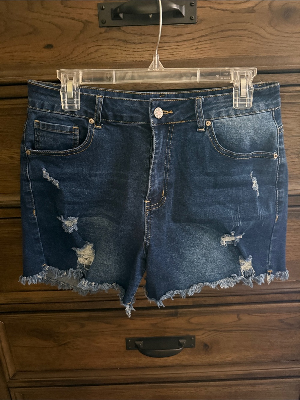 Dark Blue Distressed Denim Shorts - Women